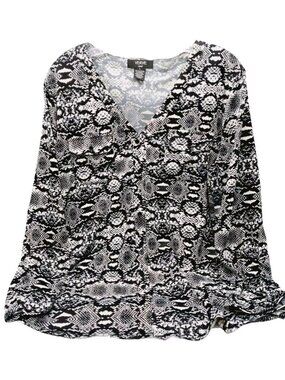 Verve Ami Womens Shirt Size Large Snake Print Black White 3/4 Sleeve Python
